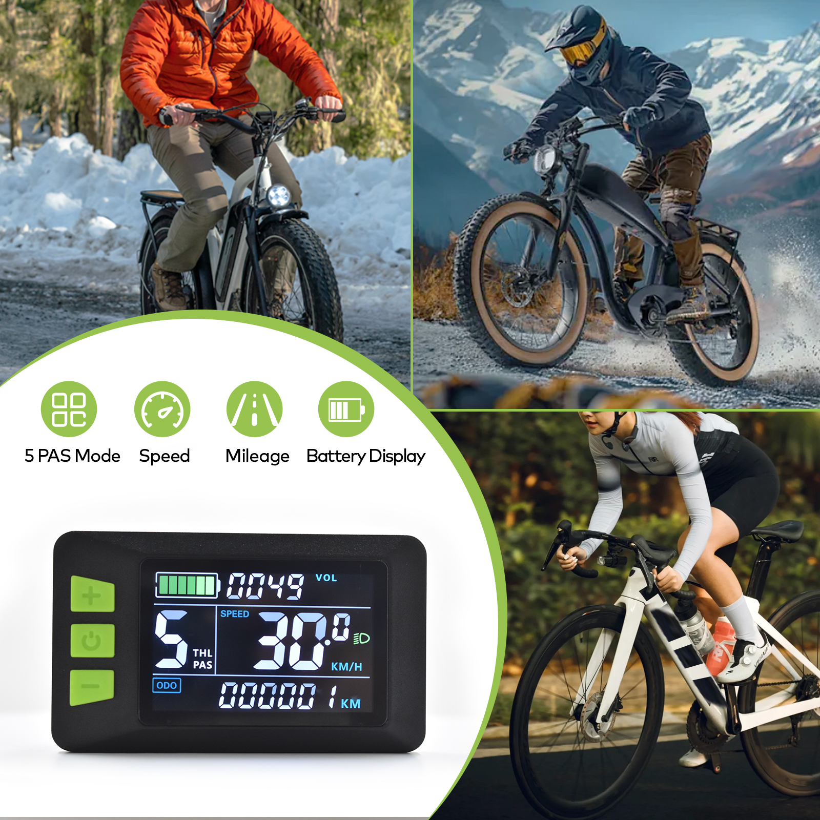 Ebike Computer Display Monitor Cycle Stopwatch Computer Bike Speedometer E Bicycle Display