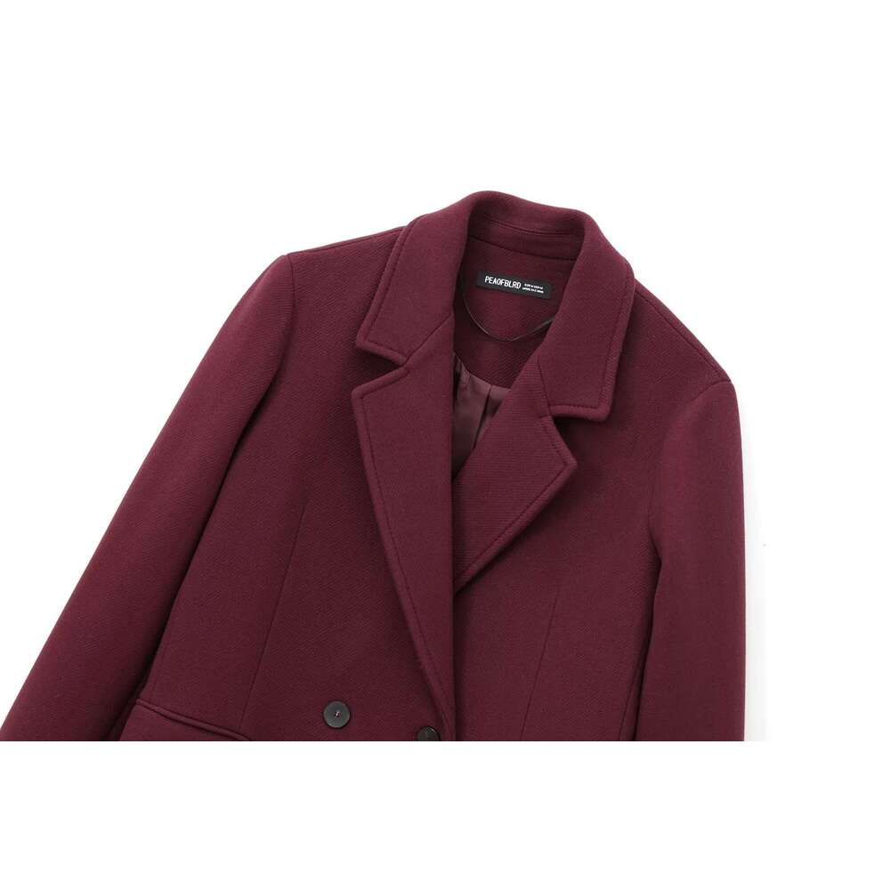 TRAFZA Elegant Blended Women's Lapel Double-Breasted Bury With Ed New 2024 Fall Winter Fashion Long Coat