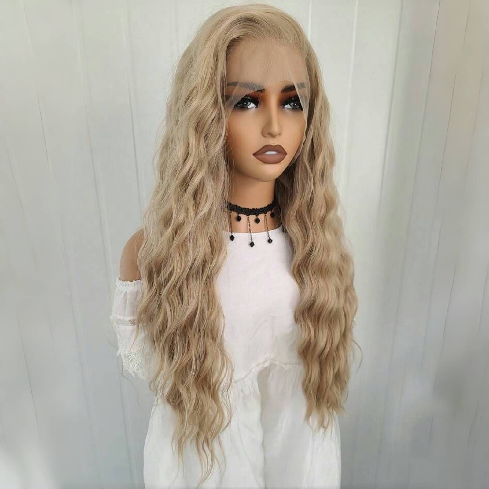Ash Blonde Deep Wave Synthetic Front Wig Long Curly Natural Wavy Colored Hair 13X4 Lace Frontal Wigs for Women Party