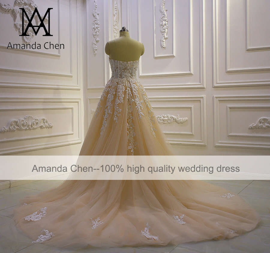 abito da sposa A-e Strapless Lace Applique Beach Casual Wedding dress
