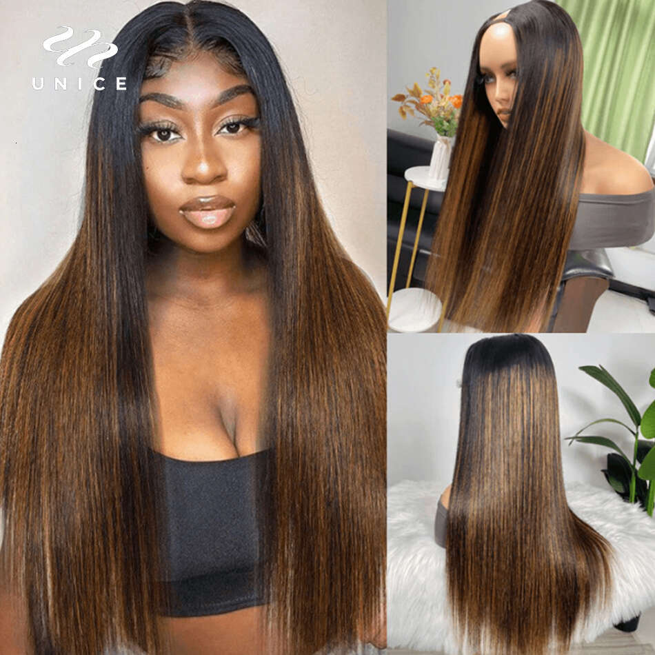 Unice Highlight Straight U Part Wig FB Color Human Hair Wigs Brazilian Mini Leave Out Easy Blend