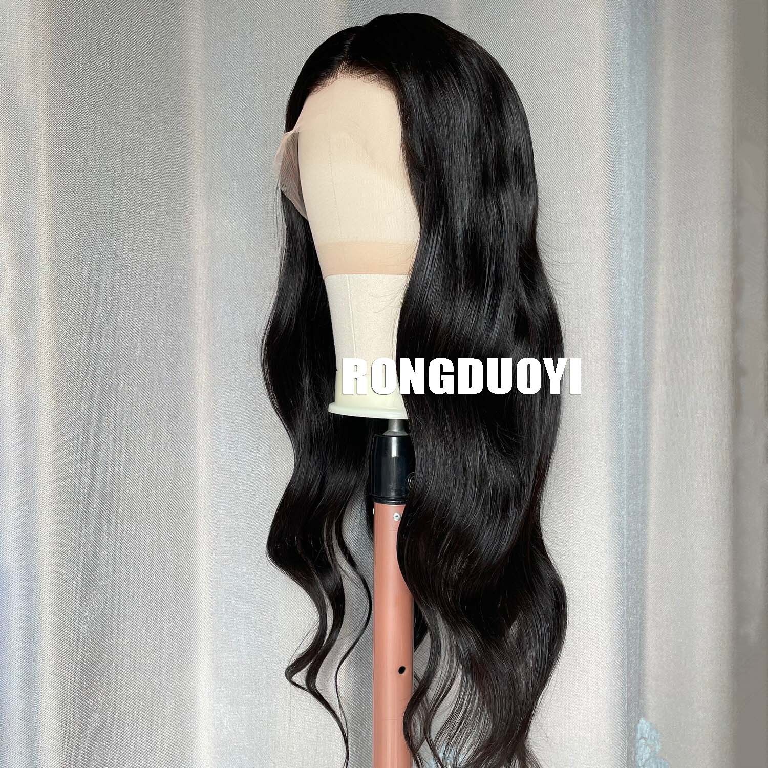 Black Long Natural Wavy Synthetic Front Wig Glueless Curly Body Wave Brunette Hair Lace Frontal Wigs for Women Party
