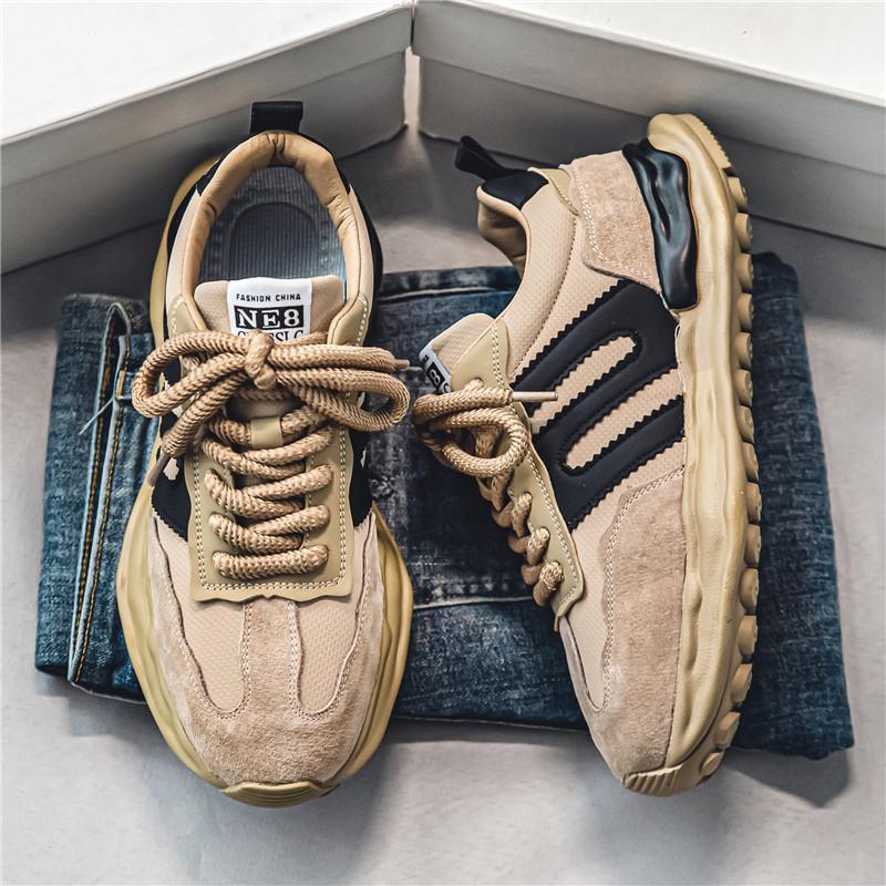 2024 autumn new men's leather thick soled dad shoes student casual sports shoes niche men's shoes dh910320090