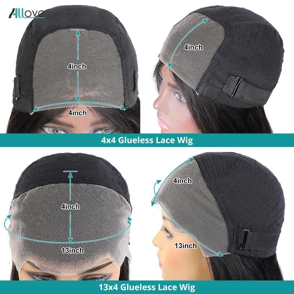 Allove Ready To Go Pre Cut Glueless 13x4 Transparent Straight Lace Front For Women Bleached Knots Wig