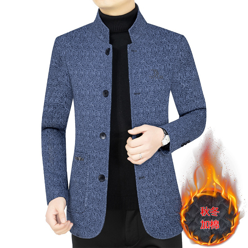 Cotton 2024 autumn and winter new designer series stand collar middle-aged men's wool jacket casual top high-end jacket