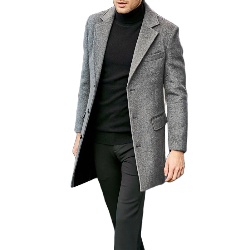 2024 cross-border mens British style long-sleeved woolen coat autumn and winter mens trendy coat 241007