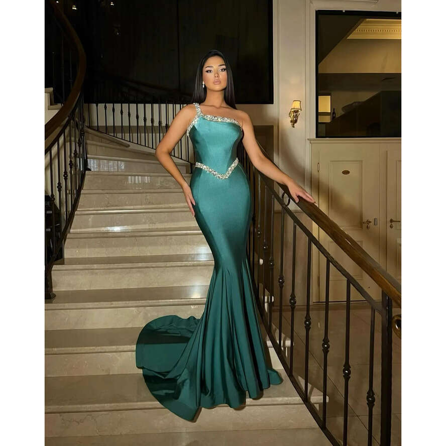 Sexy Green Mermaid Prom Dress Rhies Straps Formal Evening Elegant Ruffles Party Dresses For Special Ocns Promdress 0515