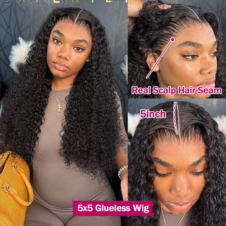 LINKS Deep Wave Glueless Wigs Human Hair Pre Plucked Cut x Curly Lace Density Wet And Wavy