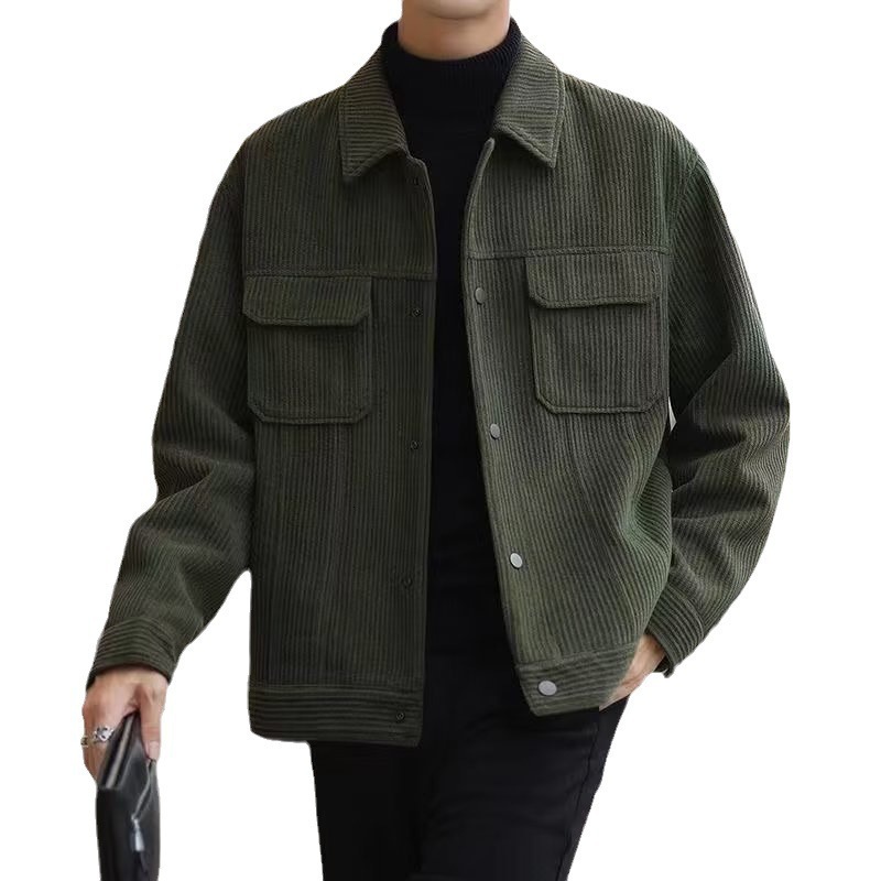 2024 new designer autumn and winter casual corduroy workwear with lapel, Korean fashion men's plush thick jacket
