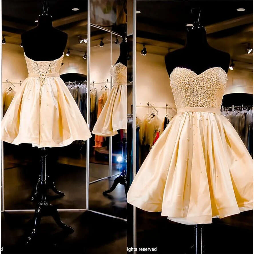 Short Homecoming Dresses Beaded Pearls Sweetheart Corset Back Prom Party Gowns Sixteen Graduation Pageant Dress 80 0510