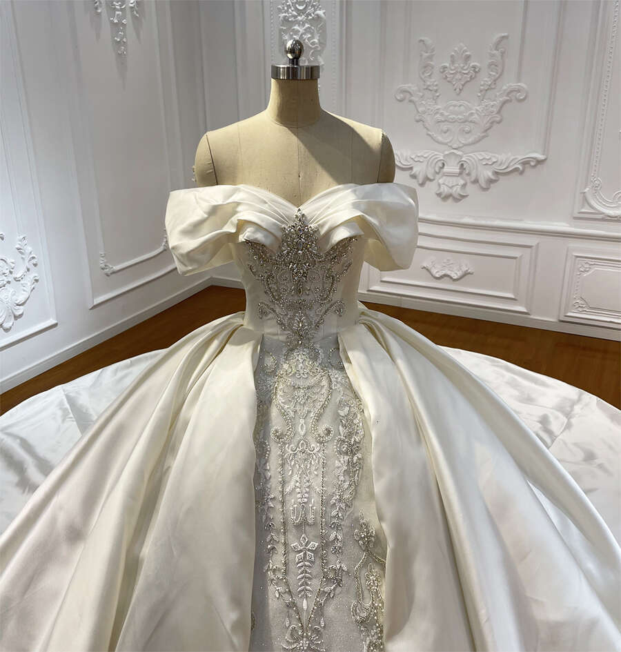 Off The Shoulder Simple With Glass Beading Bridal Stain Ball Gown Wedding Dress