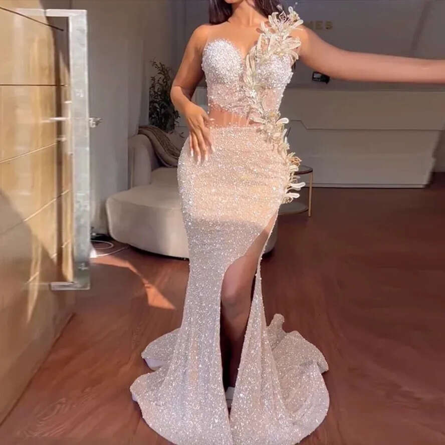 Aso Ebi Style Beading Prom Dresses Handmade Lace Wers Side Slit Elegant Evening Party Gown African Formal Dress Mermaid 2024 0516