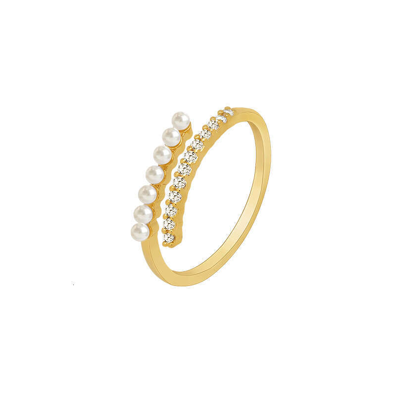 Sterg Sier Simple Pearl Zircon Open Ring for Women French Temperament Gentle Hand Jewelry Gift