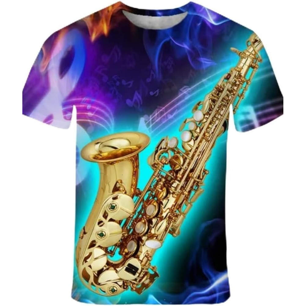 Mens T shirt 3D Printed Saxophone O-Neck Comfortable Short-Sleeved Men T-Shirt tee Casual tops summer clothes Trendy patterns
