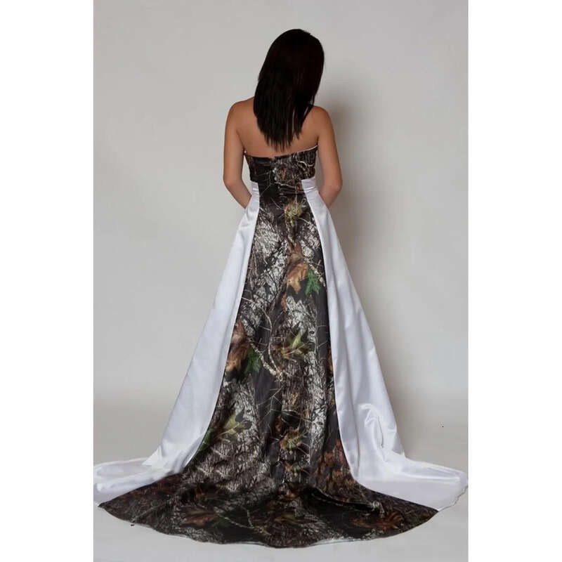 A-E Wedding Arrival Country Camo Dresses With Pleats Empire Waist A E Sweep Train Camouflage Strapless Corset Bodice Bridal Gowns