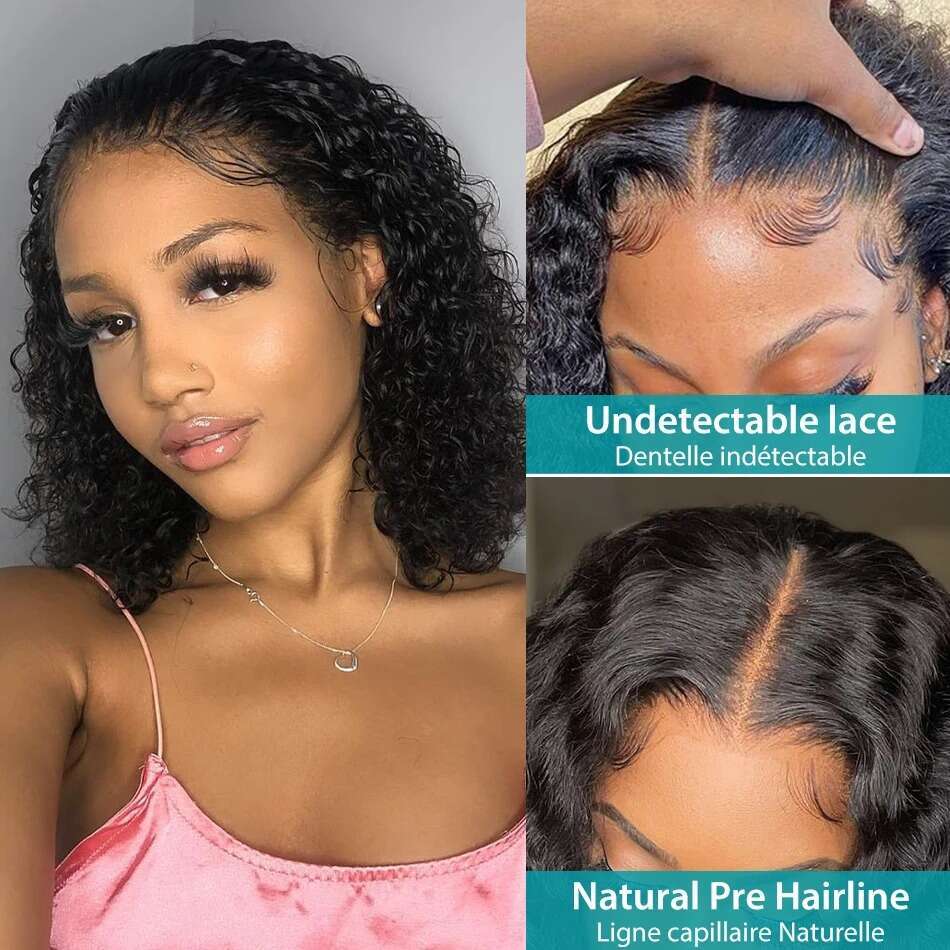 X Curly Short Bob Lace Frontal Human Hair Wigs Deep Water Wave Front Wig Closure Brazilian Remy