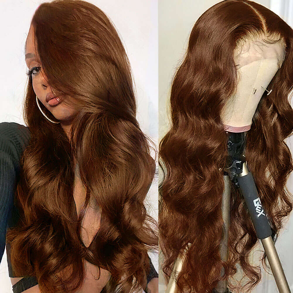 Body Wave Colored Chocolate Brown Human Hair Pre Plucked Closure Wig HD Swiss Lace Front