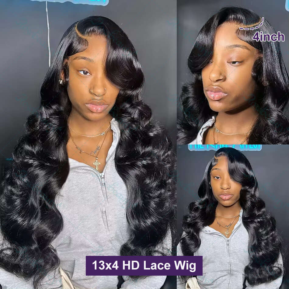 Inch Water Wave HD Lace Frontal Human Hair Wigs Transparent x Body Front Wig Pre Plucked For Women