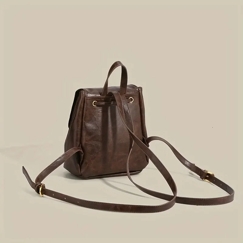 Small Drawstring Flap Backpack Women Mini PU Leather Textured School Backpack Fashion Travel Bag Bakpacks 241025