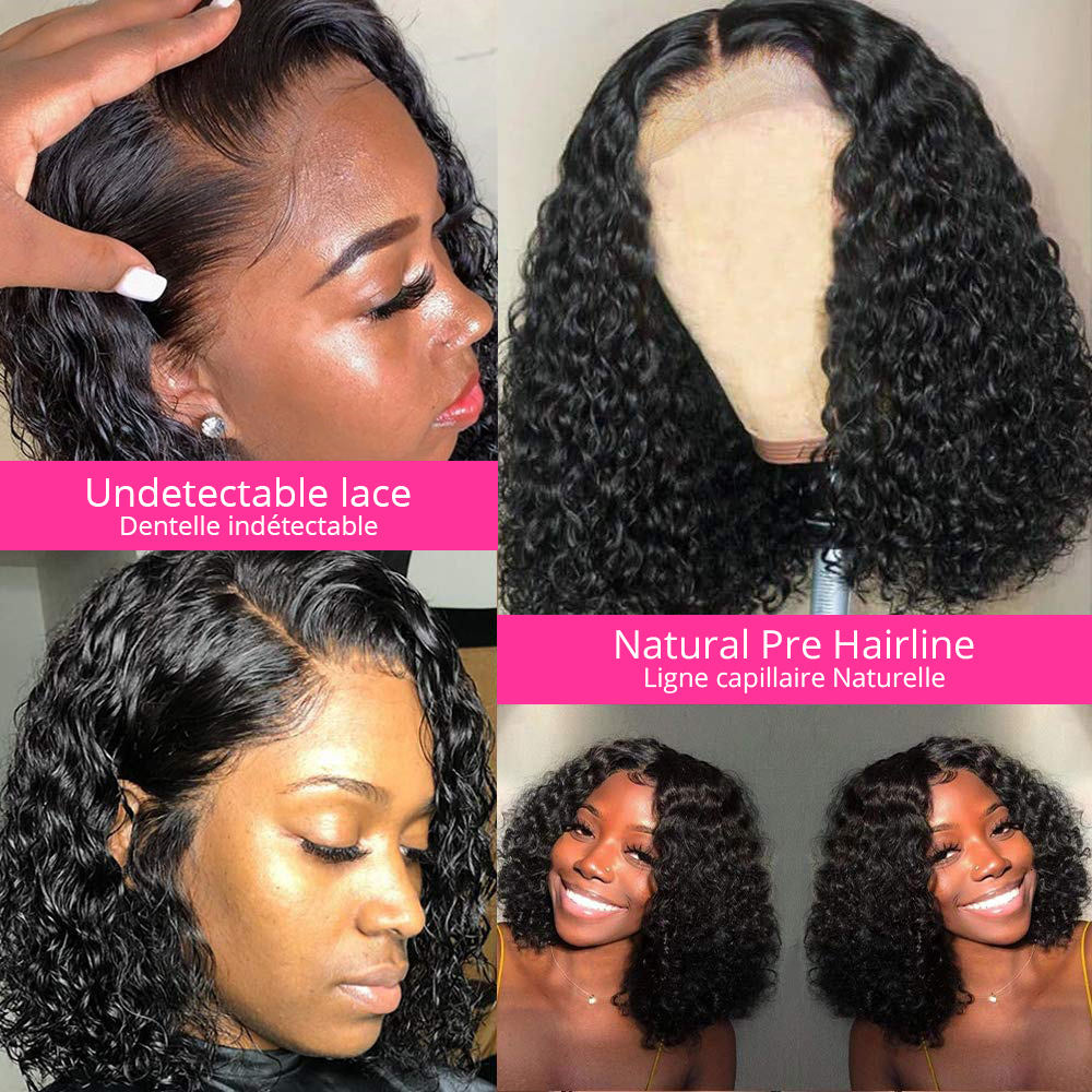 12A Short Bob Wig Deep 100% Human Hair Ready To Go Glueless Brazilian Water Wave Lace Frontal Wigs For Women