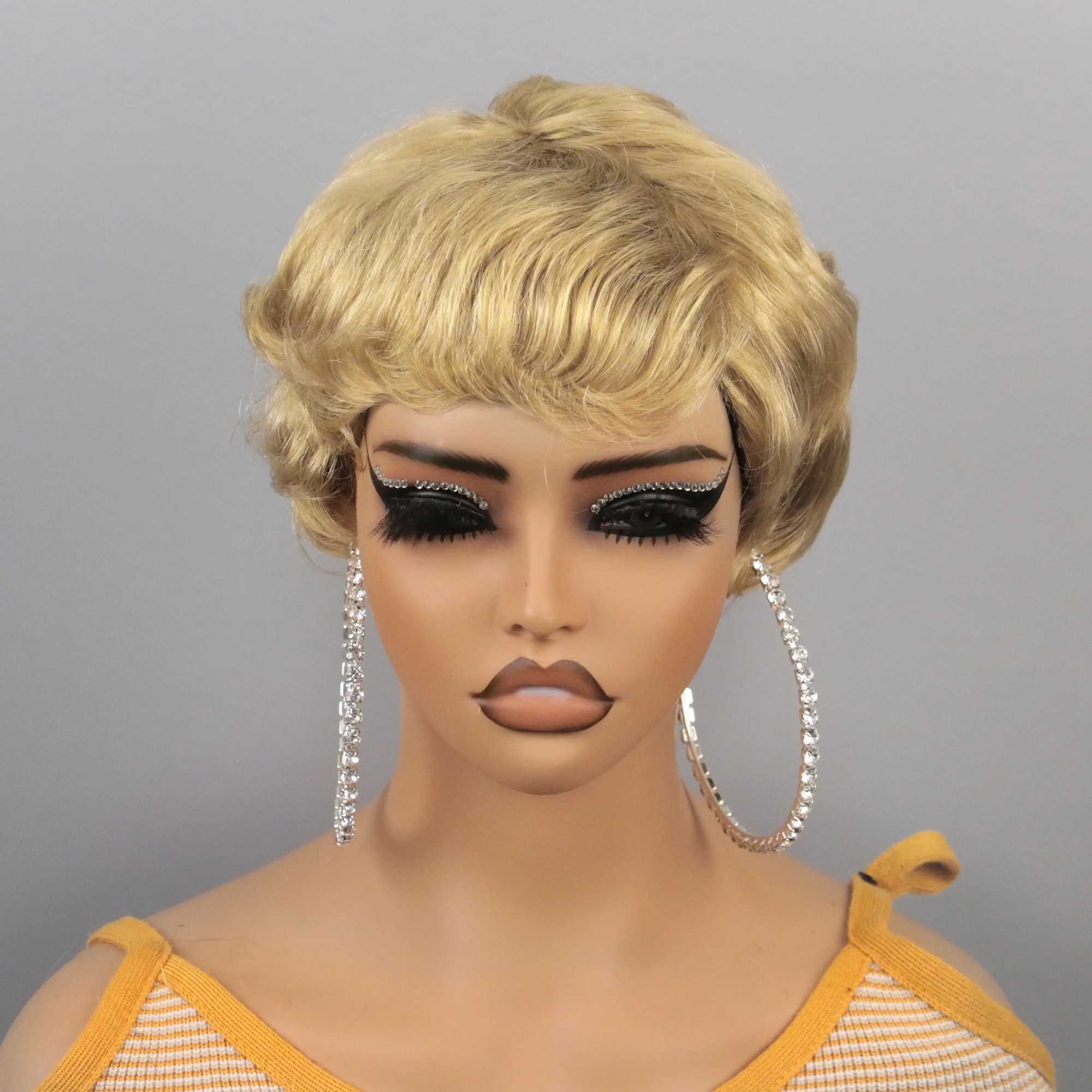 E-cut wig short Bob wig layered E-cut wig black female Brazilian Remy without glue or lace M241028