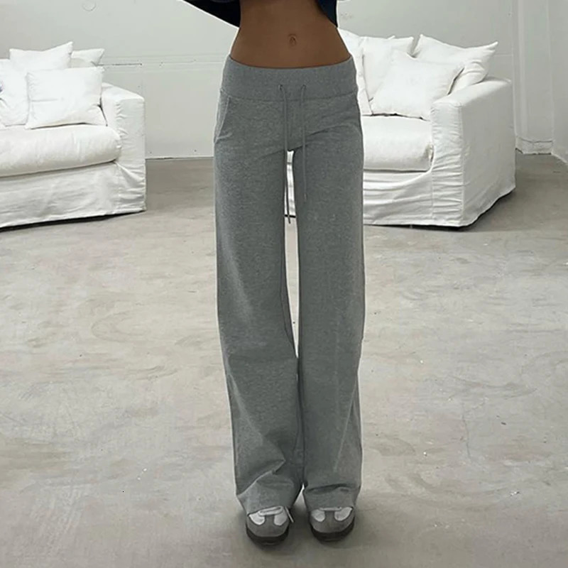 Rapcopter Solid Grey Casual Sweatpant y2k Straight Streetwear Pockets Trouser Korean Sporty Outfits 90s Pants 241024