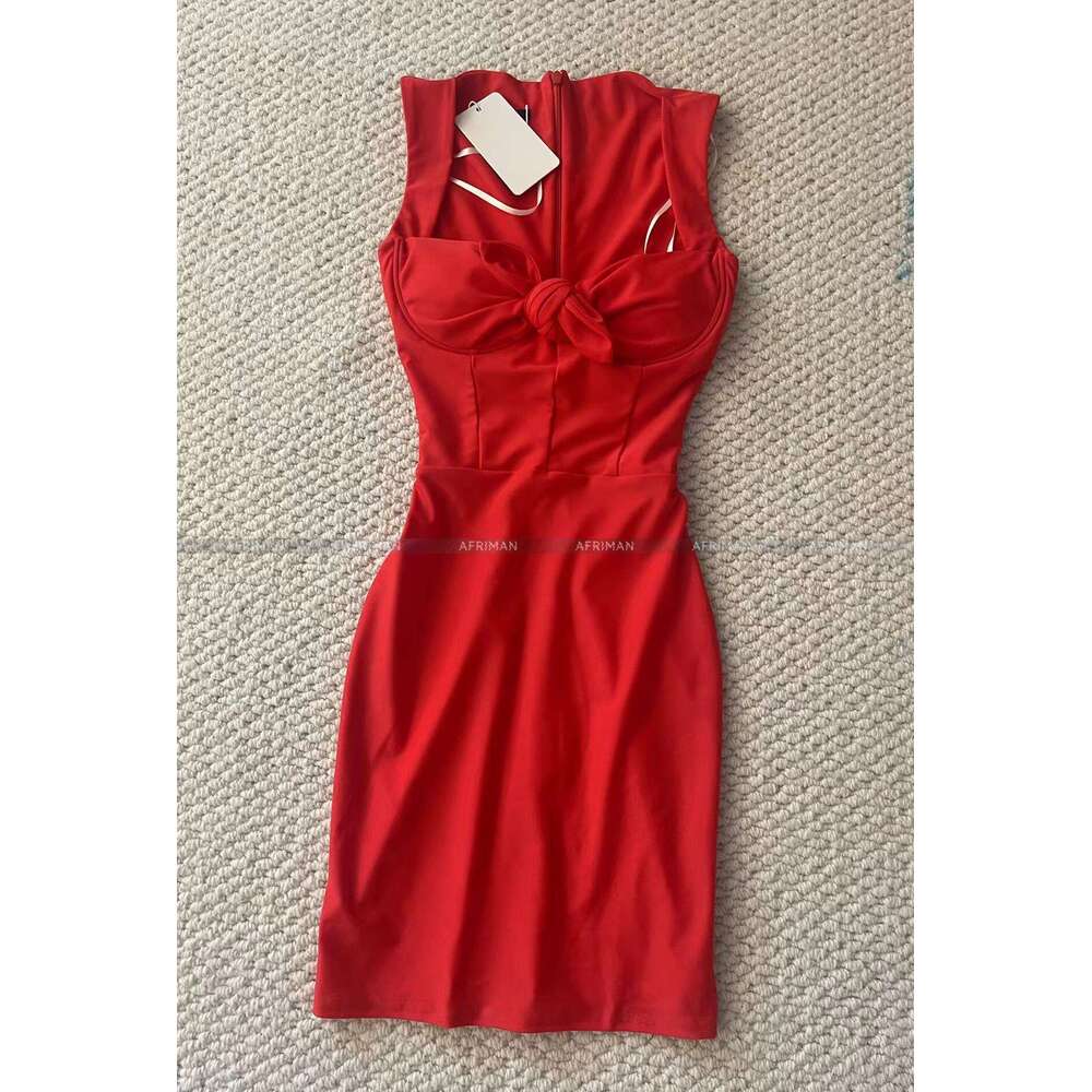 Women Fluorescent Pink Square Neck Twisted Slim Fit Wrap Hip Short Party Dress