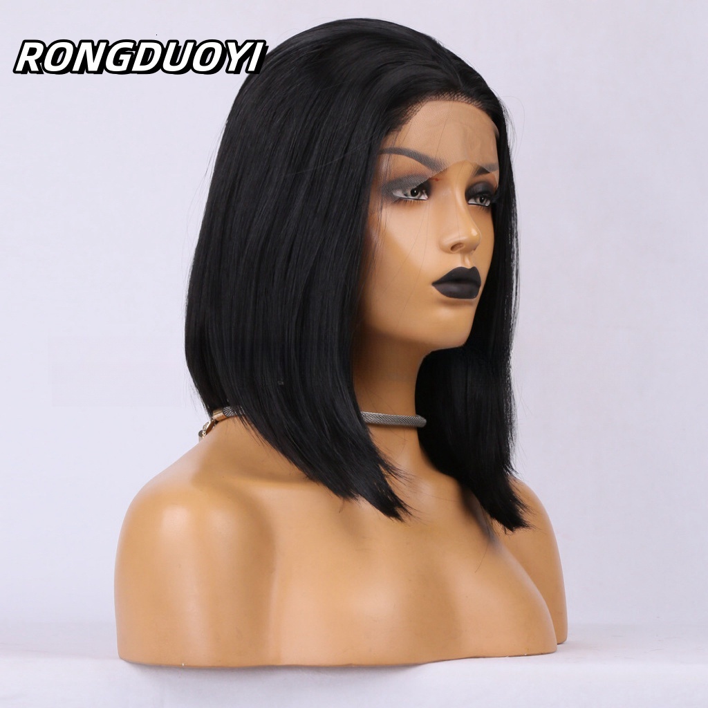 13X4 Straight Synthetic Front Wig Shoulder Length Short Black Bob Hair Lace Frontal Wigs for Women Daily Use