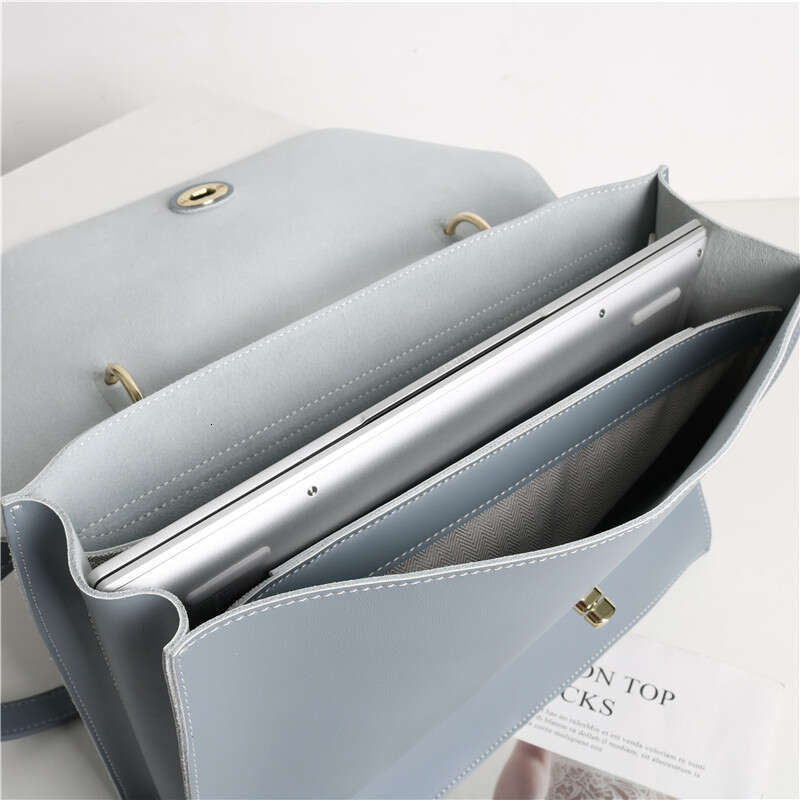 simple solid color style largecapacity commuter shoulder cowhide leather briefcase flip tote 14inch computer bag