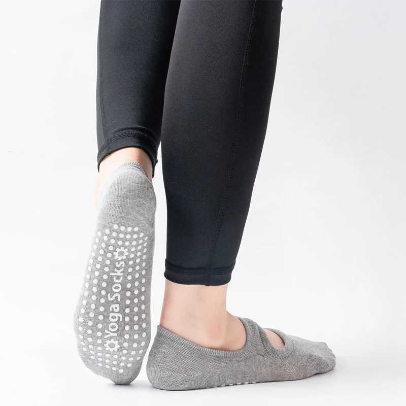 3 pairs of womens non slip Pilates backless cotton womens sports and dance sliders barefoot socks W241028