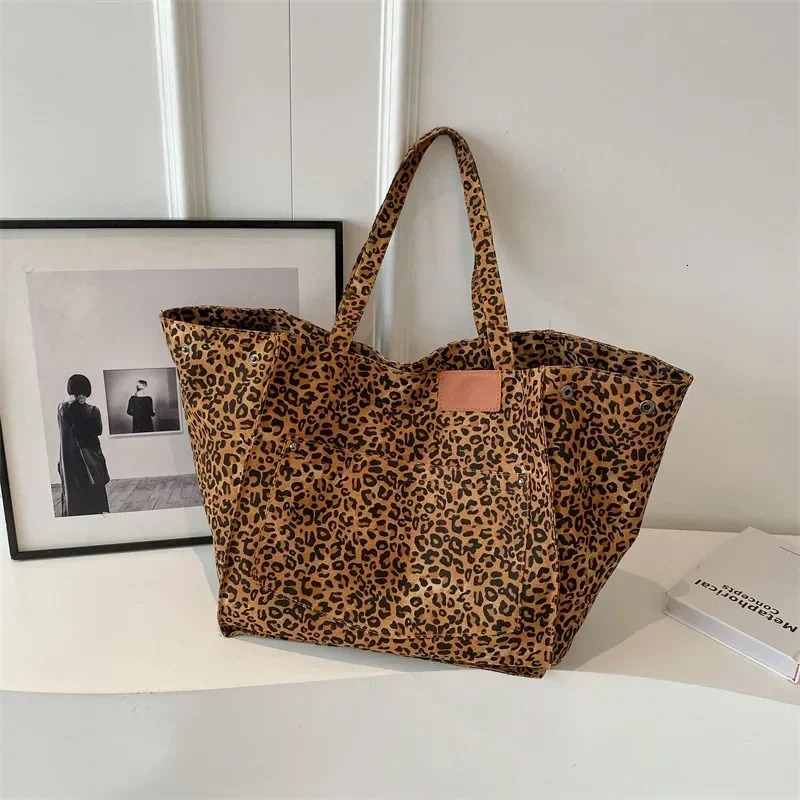 3 Oversized Leopard Prints Shoulder Bags for Women Deformable Canvas Large Capacity Shopping Tote 2024 Winter Handbags 241025 4