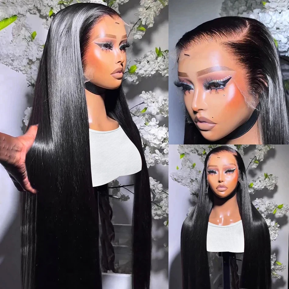 Straight Frontal 30 32 Inch Brazilian Remy 13X4 13X6 Glueless Transparent Lace Front Human Hair Wig For Women 200%