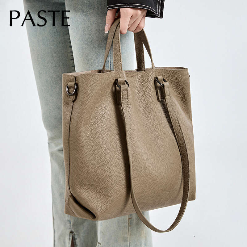 New Autumn Large Capacity Purple Travel Tote 100% Cowhide Leather Women Handbag Storage Coat Commuter Shoulder Bag Big