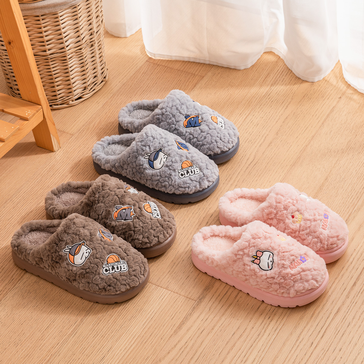 2024 new autumn and winter NEW hot indoor home anti slip thick sole with plush couples wearing cotton slippers for men