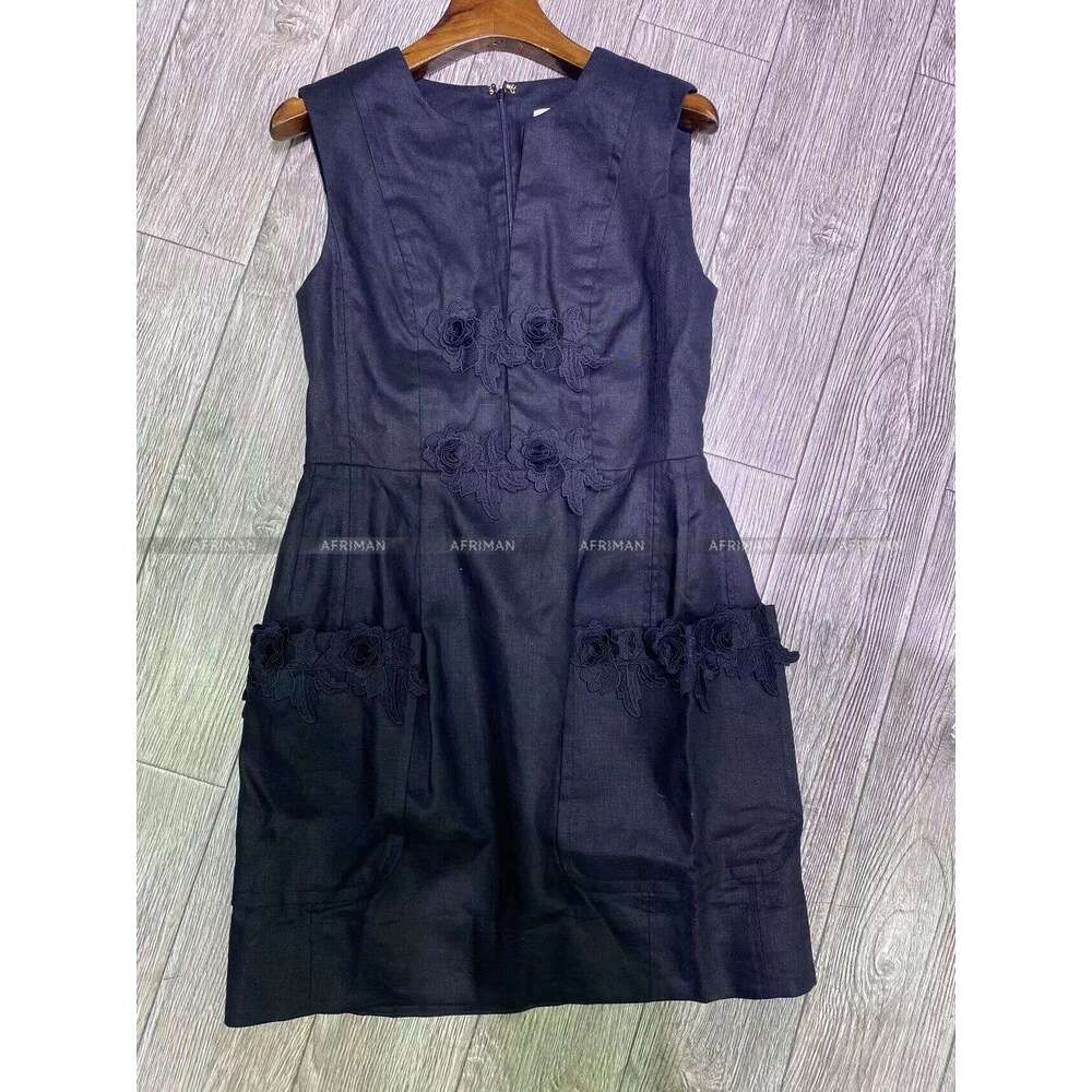 Women V Neck Sleeveless 3D Wer Appliques 100% En Mini Vest Dress