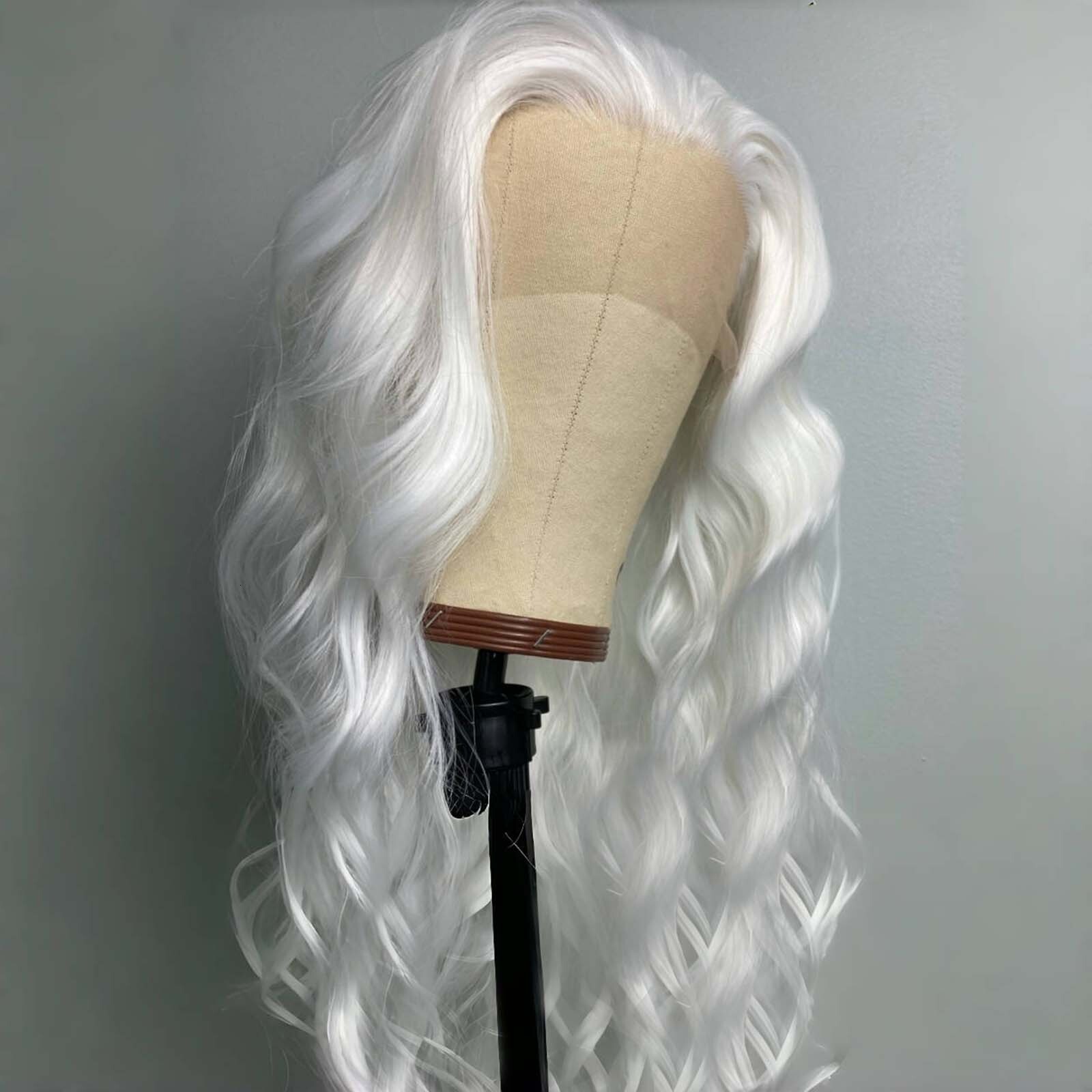 13X4 Curly Synthetic Front Wig Natural Long White Blonde Colored Hair Lace Frontal Wigs for Women Party Cosplay