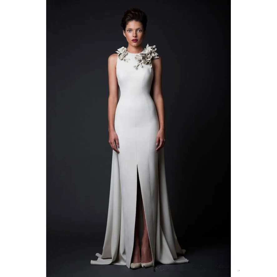Jabotian Krikor Sheath Evening Dresses Paolo Sebastian Front Split Or Length Jewel Neck Formal Wear Prom Party Gown Robe De Soiree