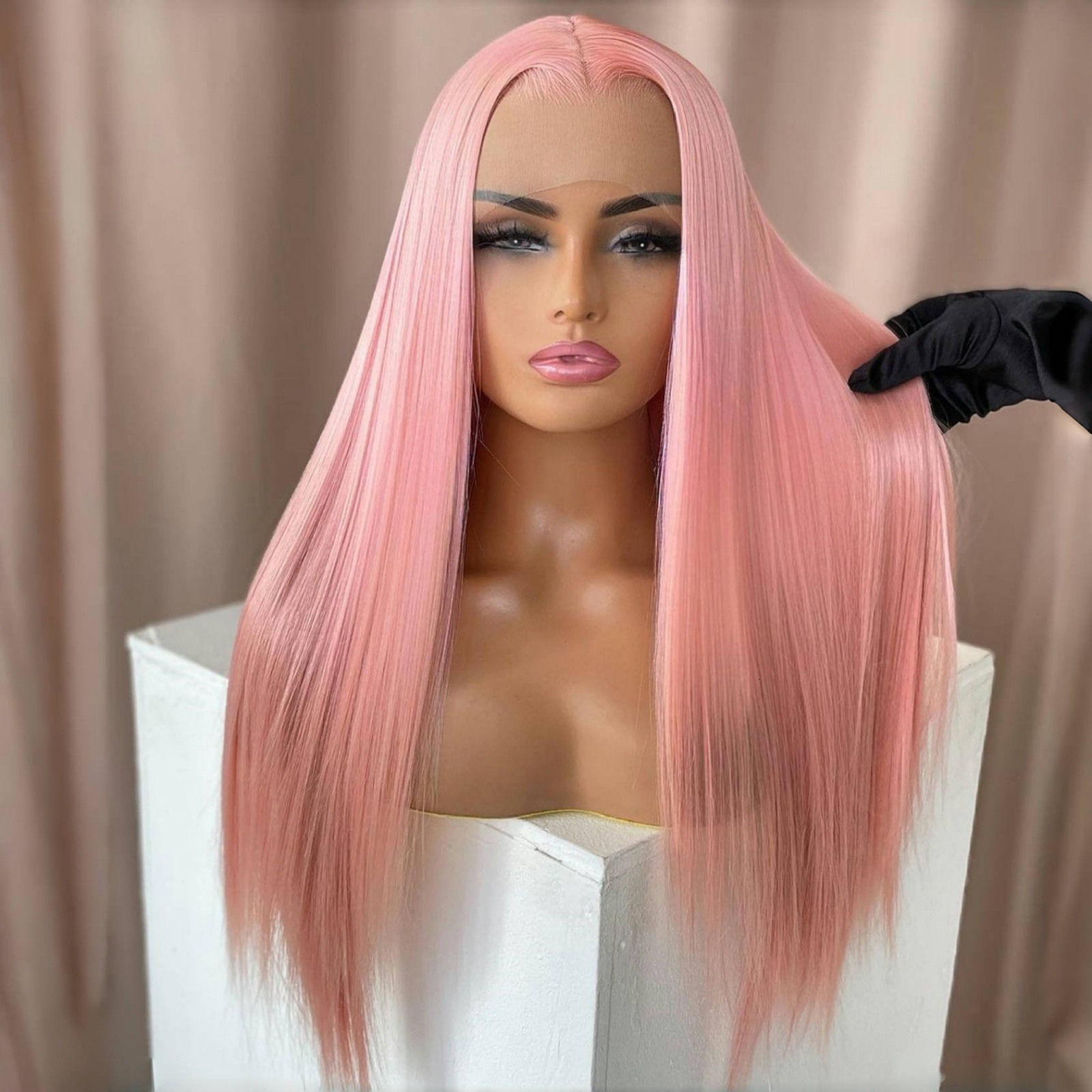 Lace Front for Women Synthetic Pastel Pink Hair Long Silky Straight Natural Wigs 13X4 Frontal Party Colored Wig Cosplay