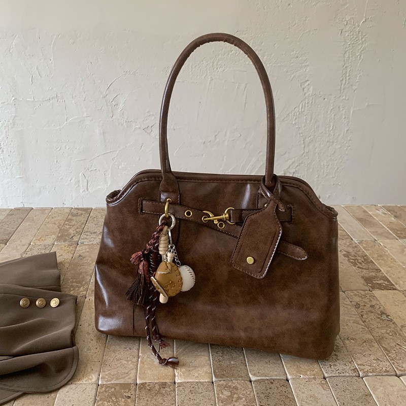 Vintage Lazy Briefcase Womens Large Capacity PU All-matching Simple Niche Handbag Shoulder Tote Bags