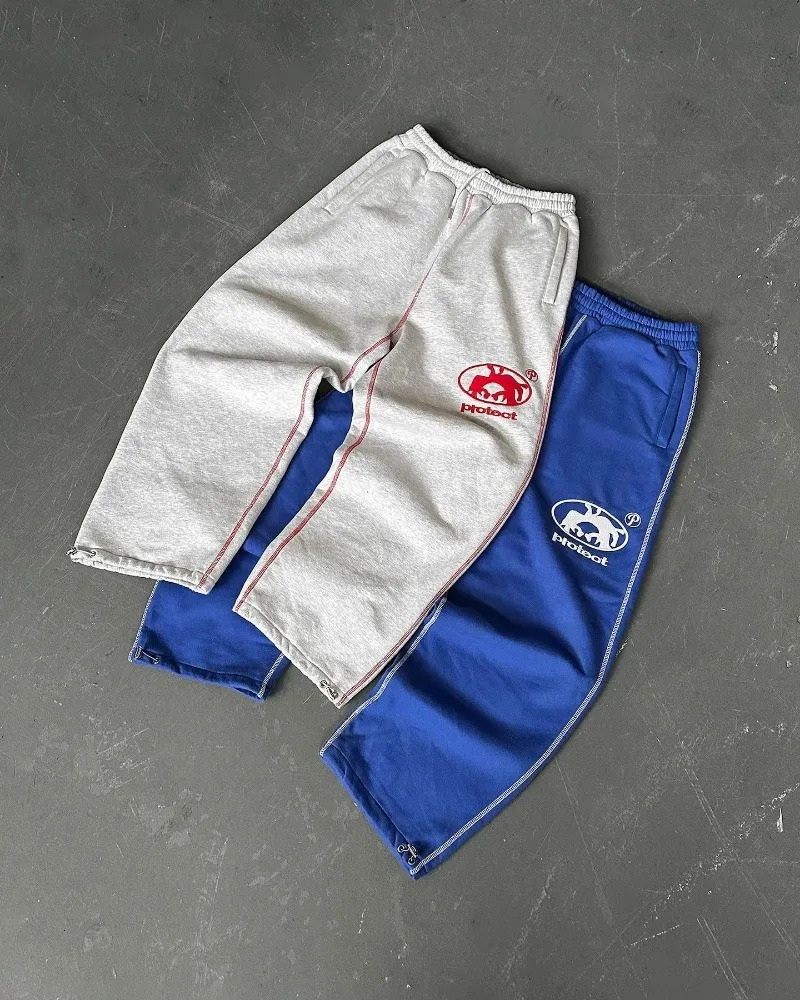 American Trendy Trousers Embroidered Loose Straight Pants Men Y2K High Street Wideleg Floor Mopping Pant 241024