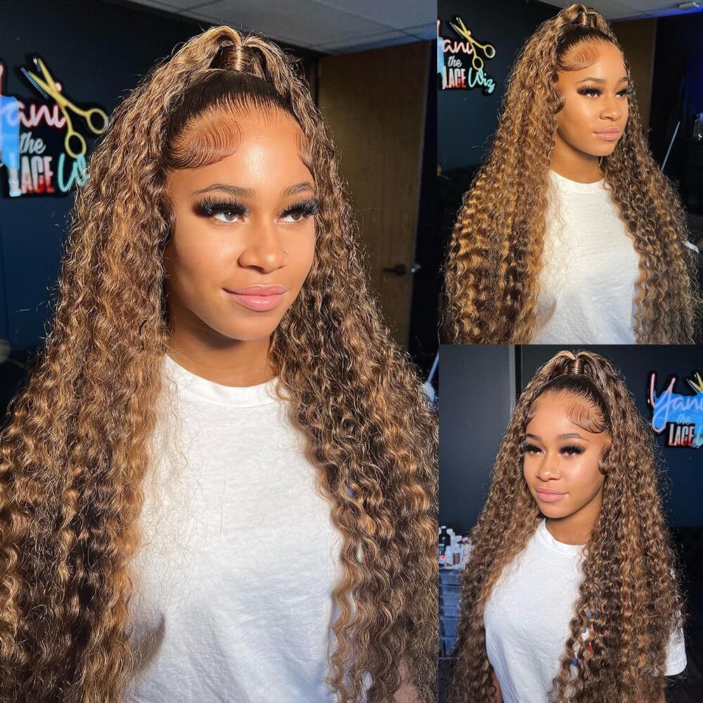 Highlight Human Hair Wigs 13x4 Deep Curly Ombre Colored Honey Blonde Water Wave 13x6 Lace Frontal Wig