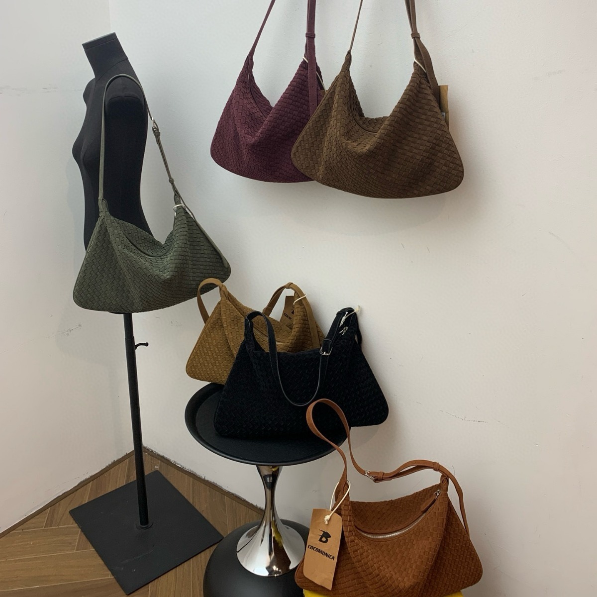 French Baton Crossbody: Faux Suede Woven Tote Bag For Everyday Elegance