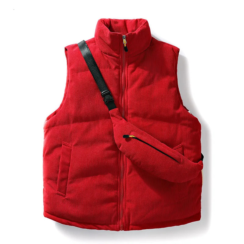 Fashionable and casual mens fully matched vest jacket autumn and winter warm sleeveless solid color thick zipper waist jacket stand up collar 241028
