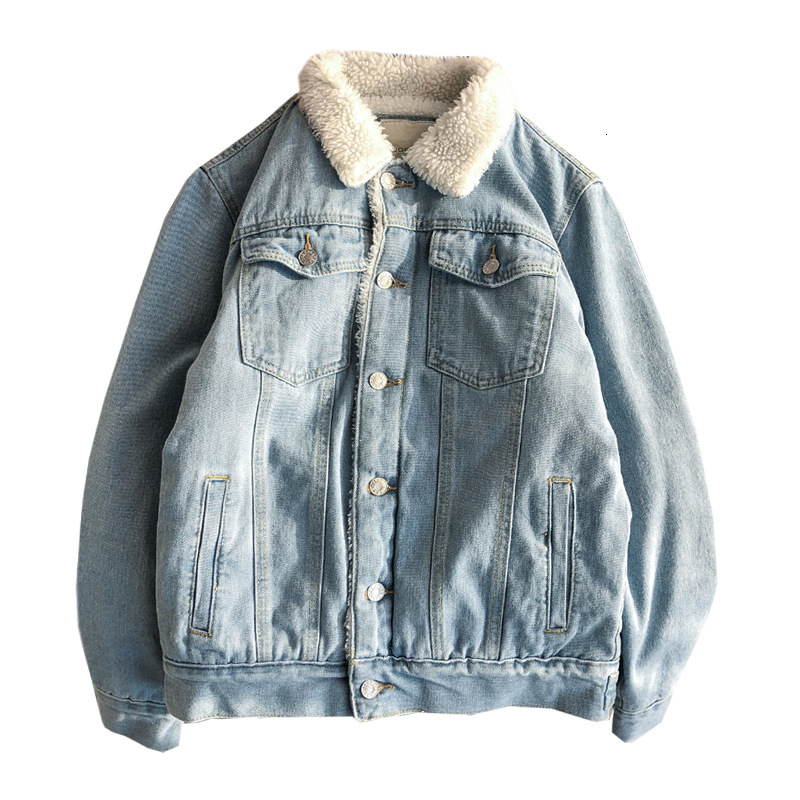 2024 New Designer Autumn/Winter Couple Denim Men's Plush Thickened Warm Leisure Oversized Cotton Jacket Sheep Wool Top Fashionable