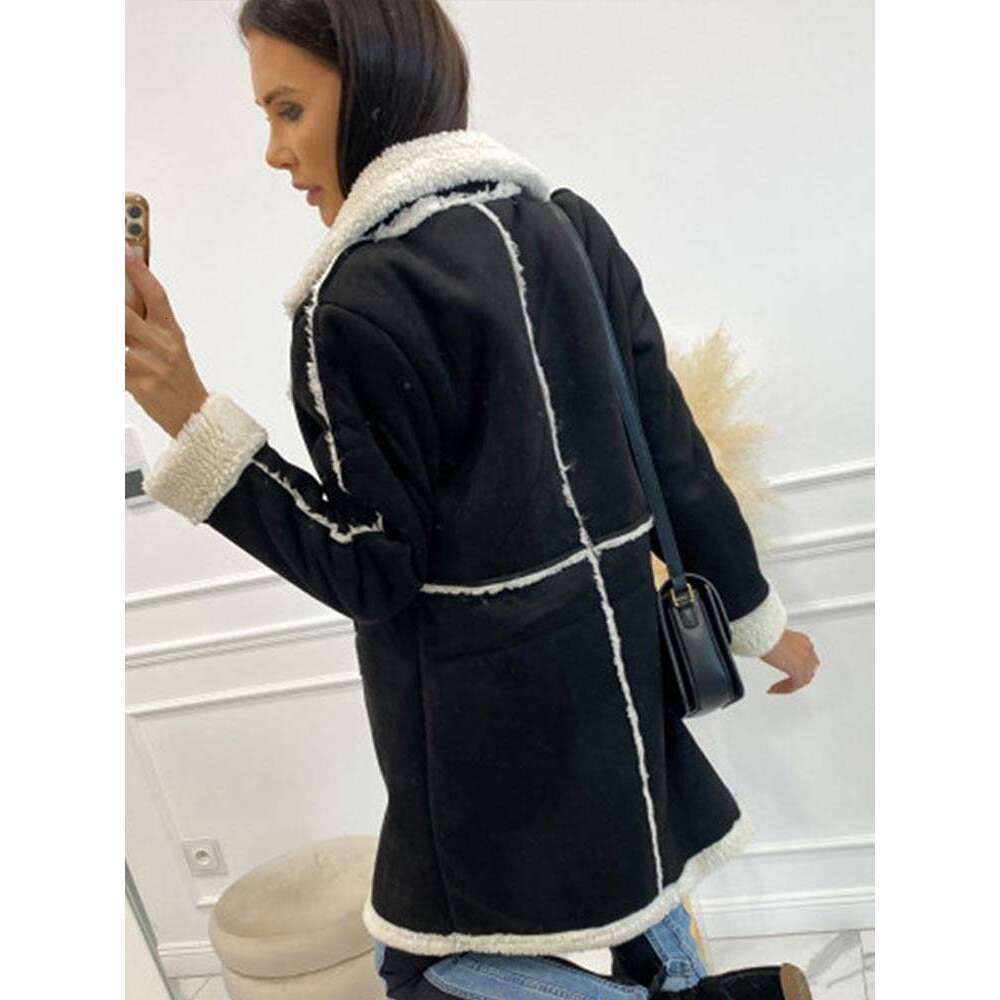 Lambs Wool Coat Women Fleece Jackets Casual Laple Patchwork Thicken Long Sleeve Female Top 2024 Autumn Winter Lady Streetwears