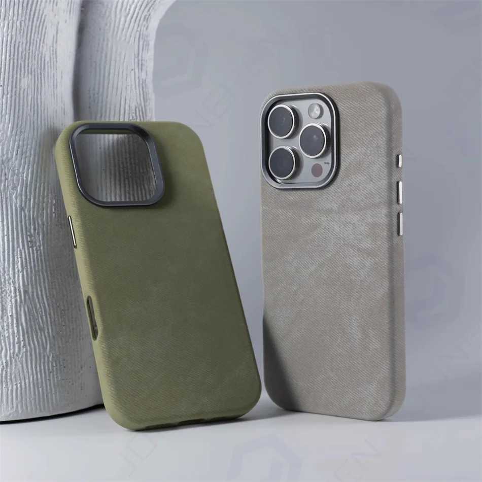Luxury Fiber Leather For Phone Case For iPhone 16 15 14 13 12 Pro Max Plus Magnetic Wireless Charging Shockproof CoverLX241028