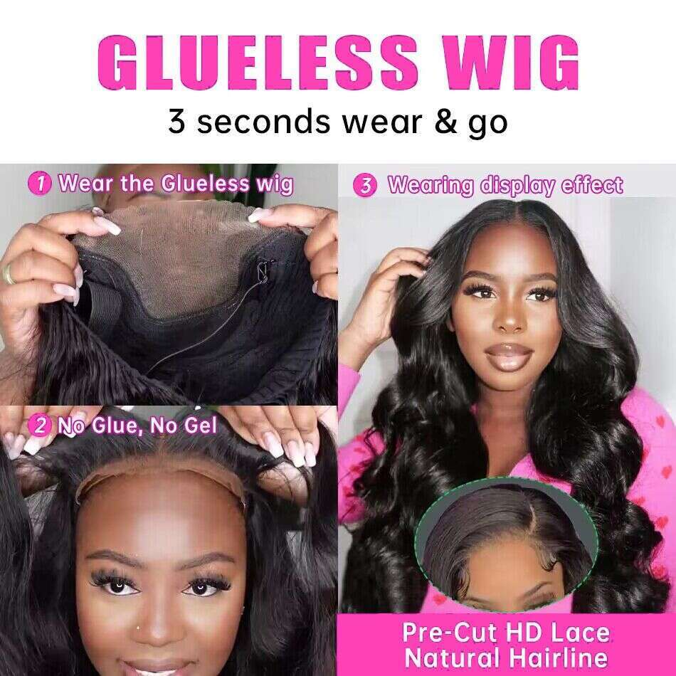 Ready To Wear Prelucked Human Body Wave Hair Wig Glueless x Lace Closure Transparent Upgrade Pre cut For Women