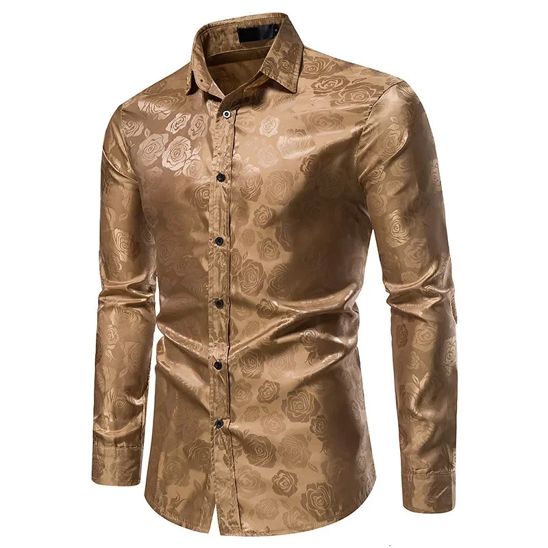 Black rose print mens shirt long sleeved floral paisley silk business party wedding shirt mens clothing chemical men 241028