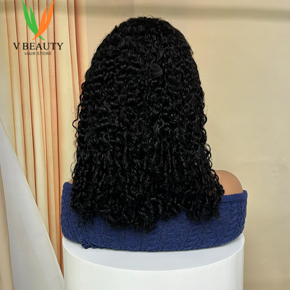 V Beauty 12A Double Drawn Bouncy Curly Natural Color Remy Human Hair Wigs 13X4 Lace Frontal 250% Density Wig