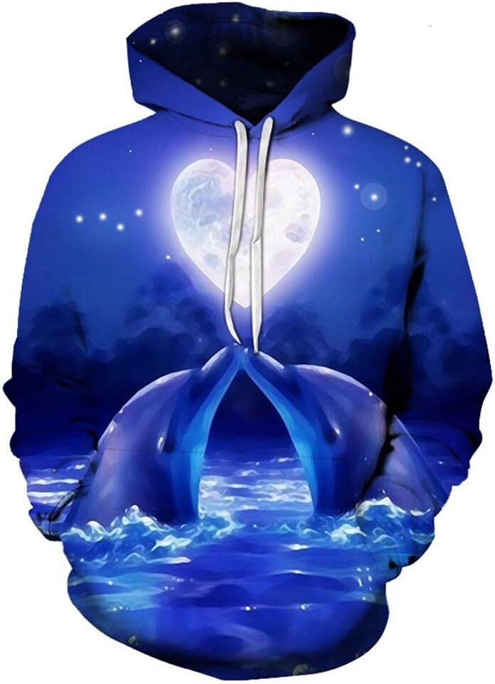 Hoodie for Mens Womens Novelty Dolphin Print Hoodie Animal Hoodies Sweatshirt Pullover for Men Women Graphic Hoodies sweatshirt Pullover Long Sleeve c